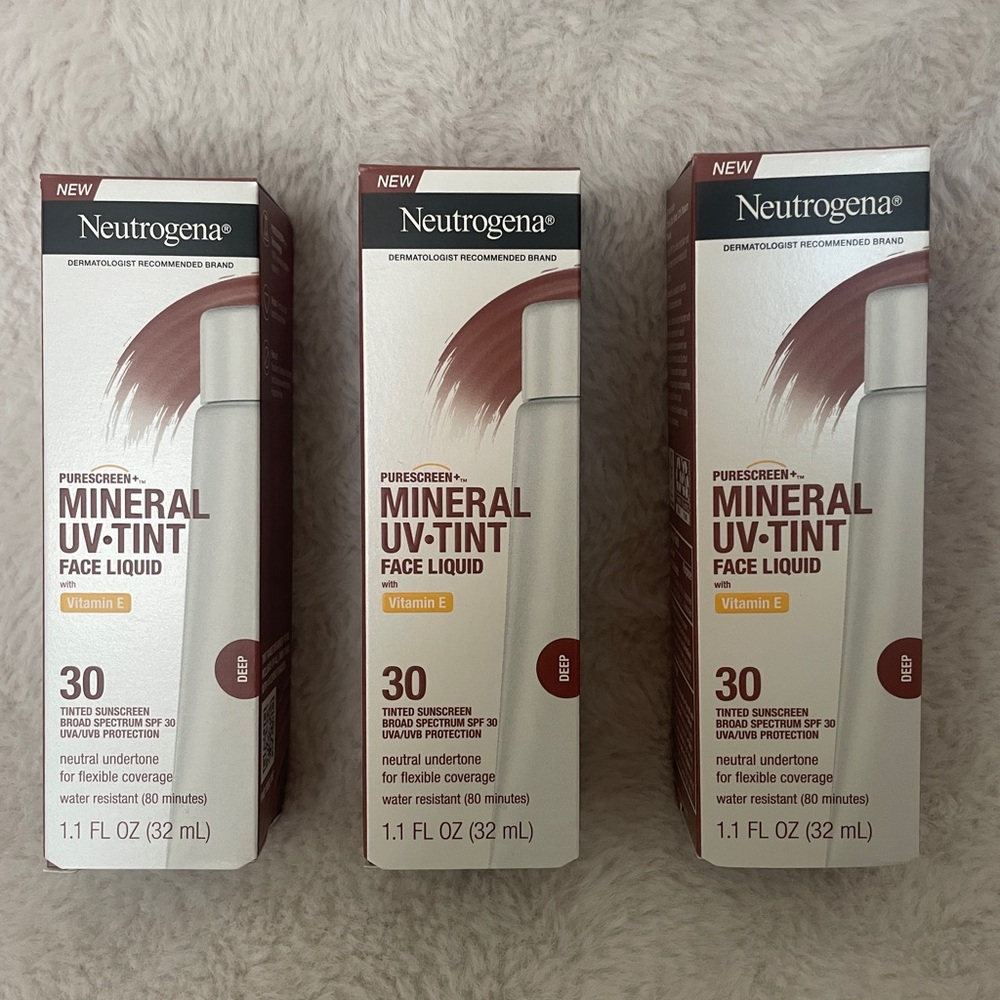 LOT OF 3 Neutrogena Purescreen+ Mineral UV Tint Face Liquid Deep SPF 30